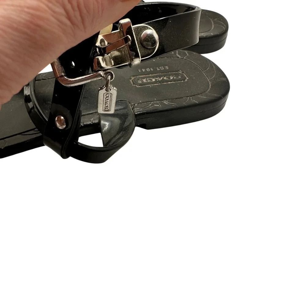 Coach Womens Pansy Sandals‎ Size 7 Black Jelly T-Strap Thong Slingback Medallion